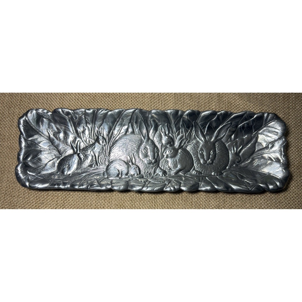 Arthur Court Bunny Rabbit Buffet Tray Silver Metal Platter Easter Spring Brunch